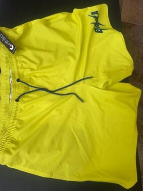 ethika Neon Yellow Swim Trunks with Navy Drawstring